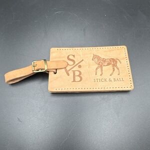Leather Luggage Tag Stick & Ball Brand Polo Pony Theme Made in Italy Blank